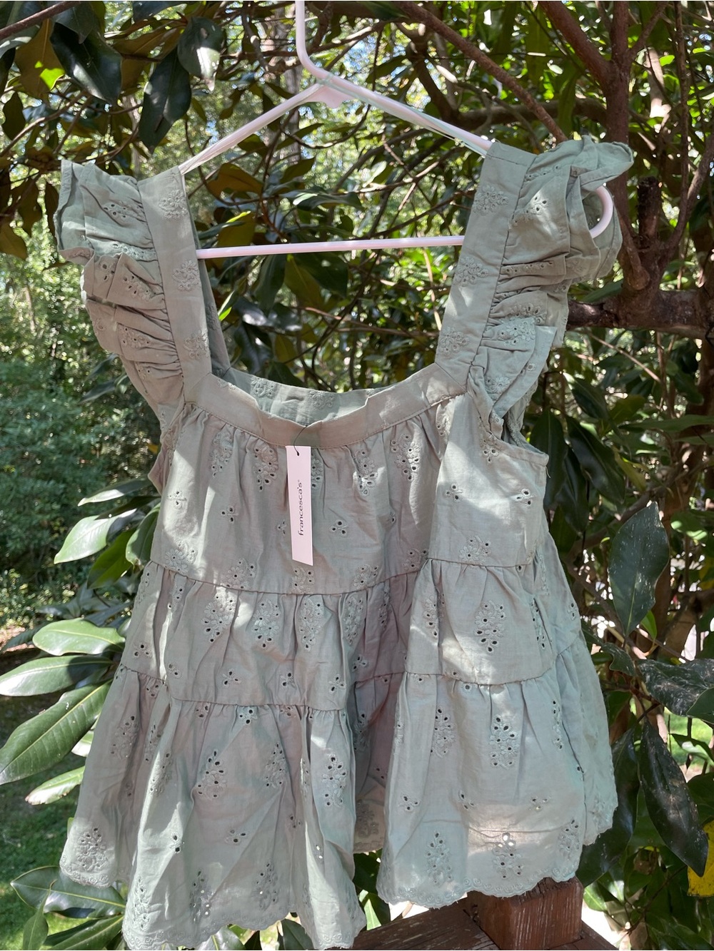 Francesca's Collections Sage Green Eyelet Ruffle Strap Tunic